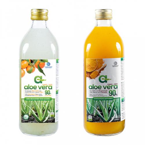 Pachet 1x sticla Gel Aloe Vera cu Mandarine 1L + 1x sticla Naturaloe - Gel Aloe Vera Multivitamin cu Turmeric 1L